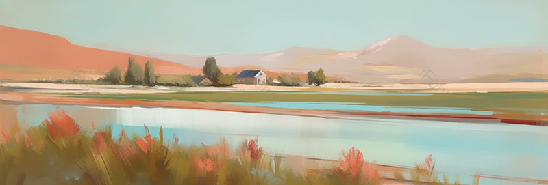 河水大自然西部世界山脉春天荒野小屋插画,插画/手绘图,插画/手绘图库,插画/手绘图下载,插画/手绘